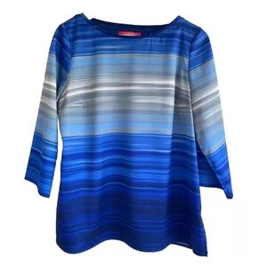 Catherine Malandrino Blouse Satin Silky Blue Stripes Tunic Top Size Medium